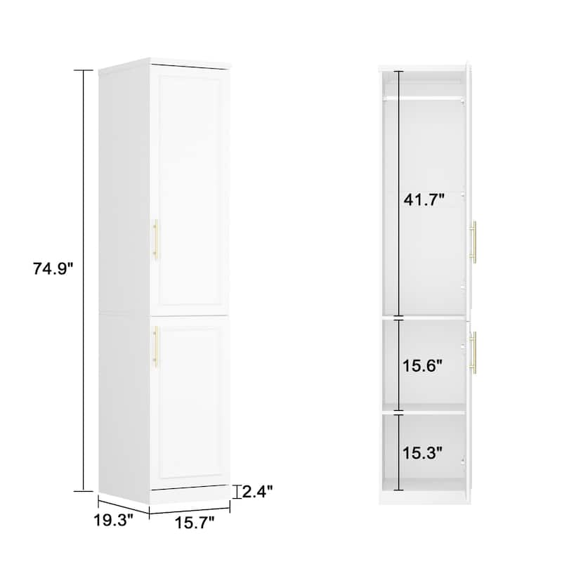 74.8"H Large Modular Wardrobe Cloest Armoire Cabinet Glass Door