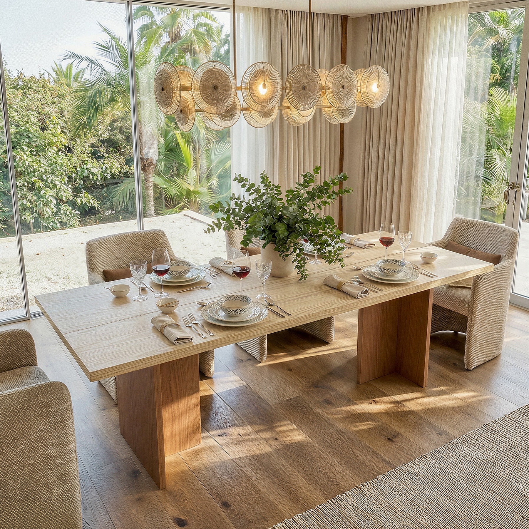 Solid Wood Dining Table 84 Inch, Modern Farmhouse Kitchen Table for 6-8 People, Natural Wood Rectangular Table - 84"