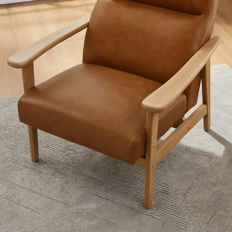 Mid-Century Show Wood High-Back Leather Chair