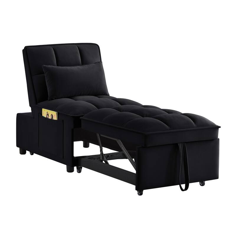 Single Pull-Out Sofa Bed with Adjustable Backrest, Modern Velvet Upholstery