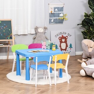Qaba Kids Table and Chair Set 5 Piece Toddler Furniture Cartoon Pattern, Multicolor - 30" x 21.5" x 19.5"