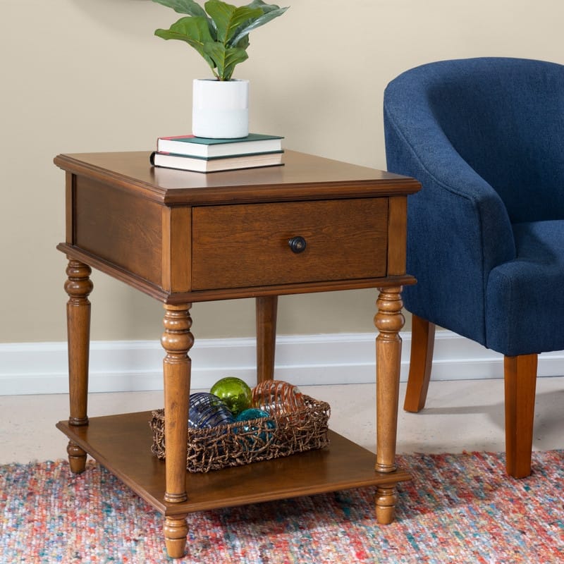 Linon Jowin Classic Wood Side Table with Storage - Hazelnut