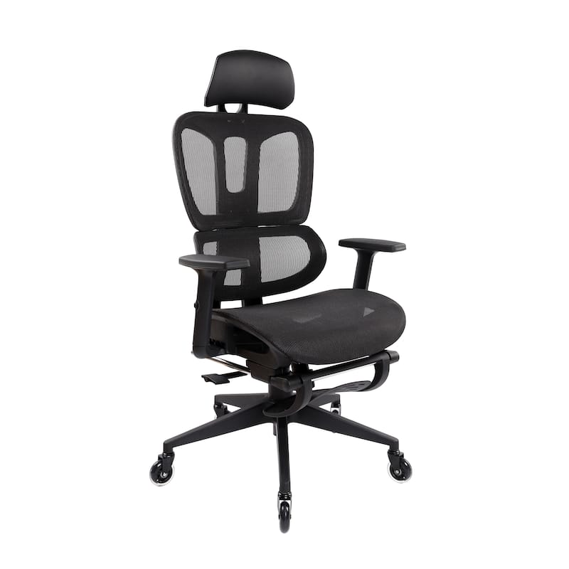Ergonomic Mesh Office Chair with Lumbar Support, Footrest, and Recline - Black
