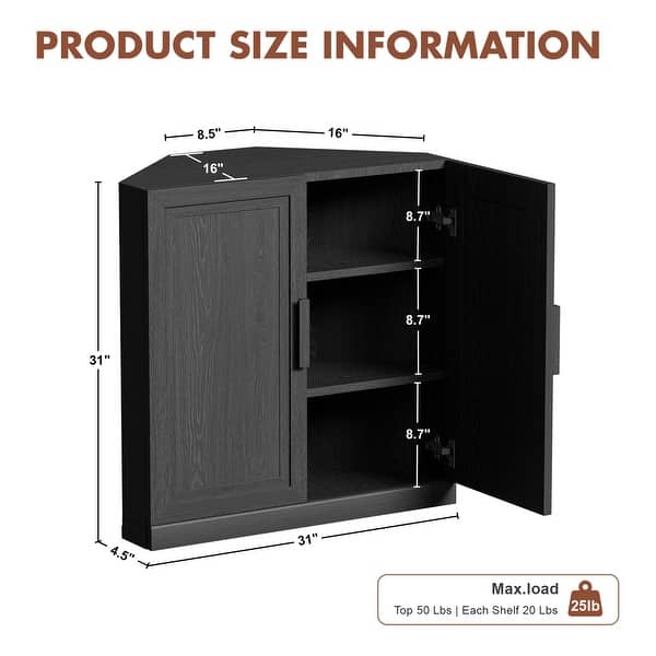dimension image slide 4 of 6, 31"H Corner Sideboard Cabinet Free-Standing Corner Storage Organizer