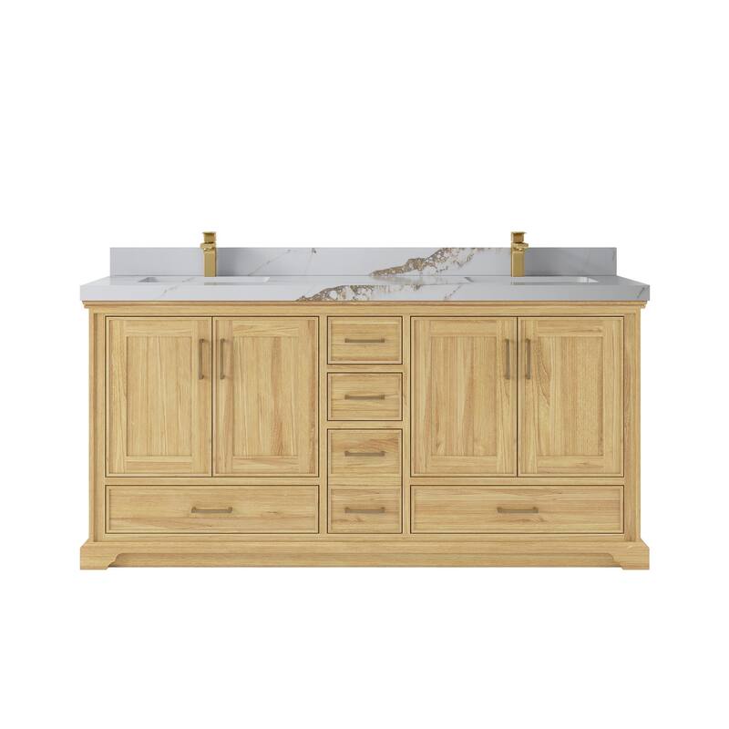 Willow Collections 72 in. W x 22 in. D Charlotte Teak Double Sink Bathroom Solid Teak Vanity with Countertop