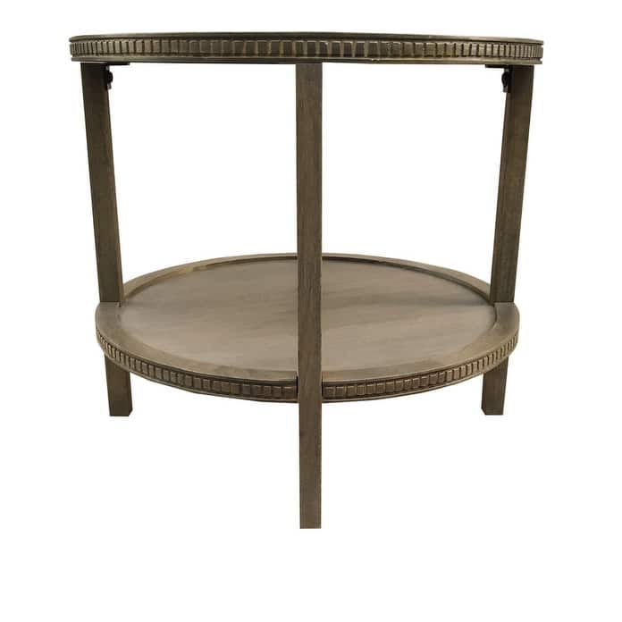 Rohan 28-inch Round Mango Hardwood Side Table with Shelf