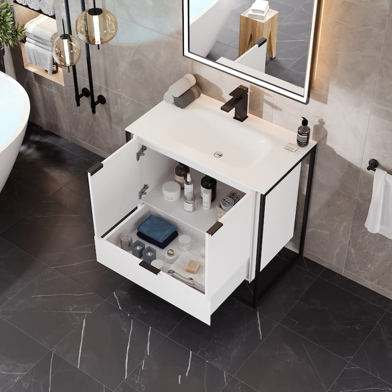 Eviva Onyx Wall Mount Bath Vanity with Solid Surface Top
