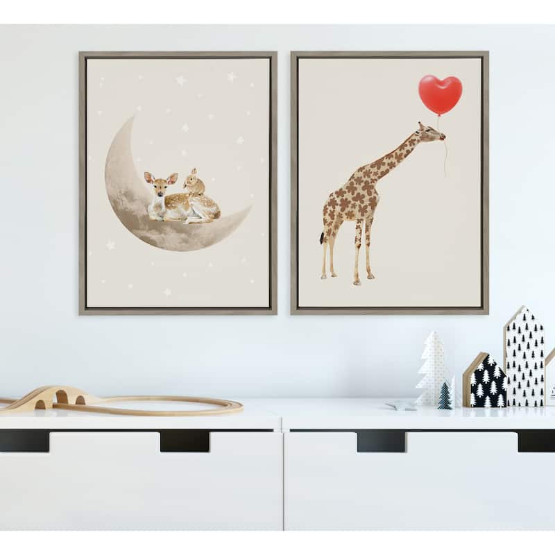 Kate and Laurel Sylvie Giraffe Love Framed Canvas by July Art Prints