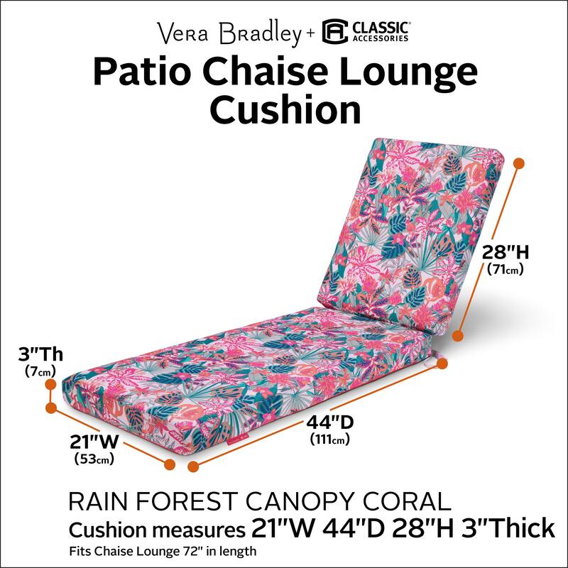 Vera Bradley by Classic Accessories Water-Resistant Patio Chaise Lounge Cushion