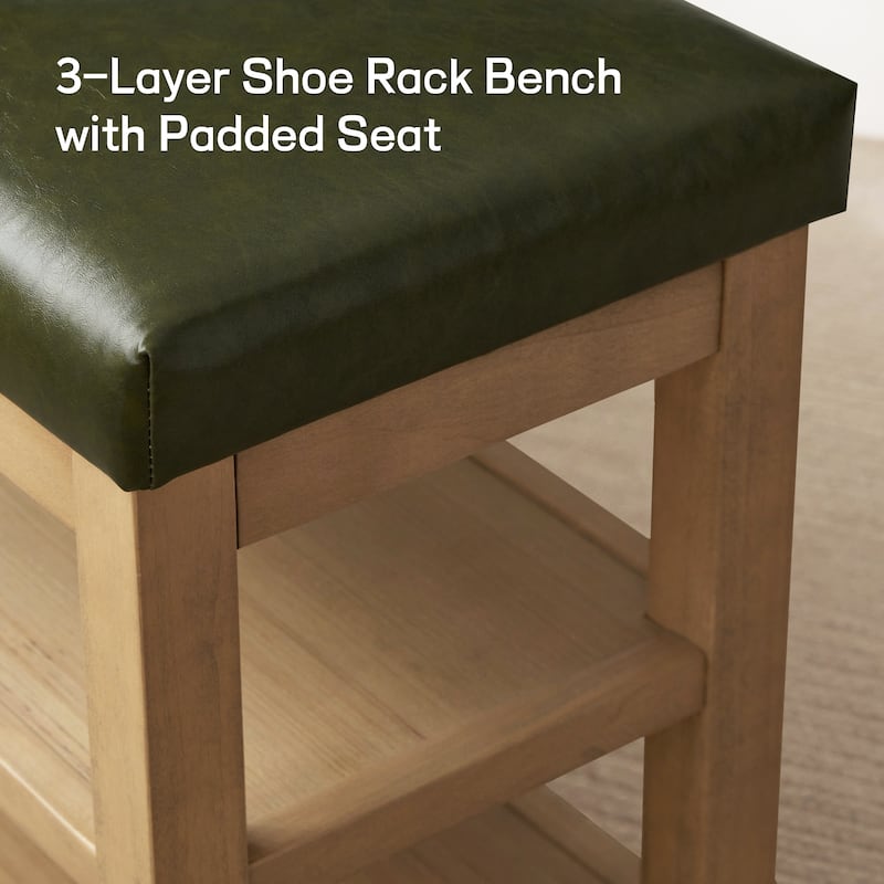 HUIMO Multi-Functional Solid Wood Bench with Storage Shelves 46in/39in/31in