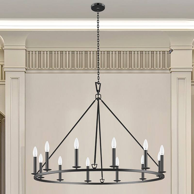 KAWOTI 12 - Light Dimmable Wagon Wheel Chandelier