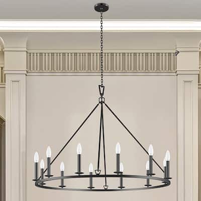 KAWOTI 12 - Light Dimmable Wagon Wheel Chandelier