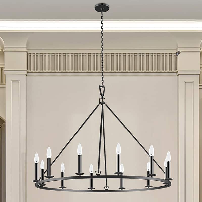 KAWOTI 12 - Light Dimmable Wagon Wheel Chandelier