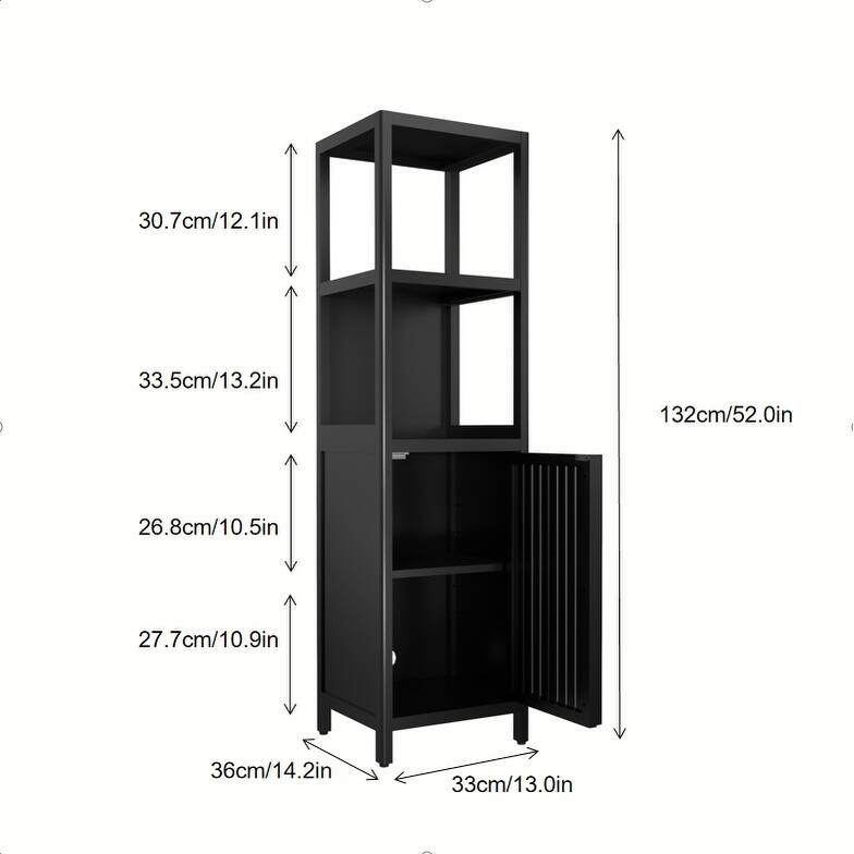 Anmytek Tall Black Bamboo Linen Tower Storage Cabinet for Bathroom Bedroom Living Room