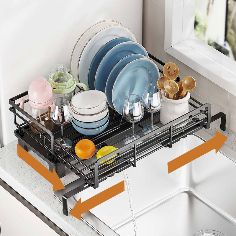 Dish Drying Rack, Expandable Dish Rack, Carbon Steel Dish Draine for Kitchen Counter