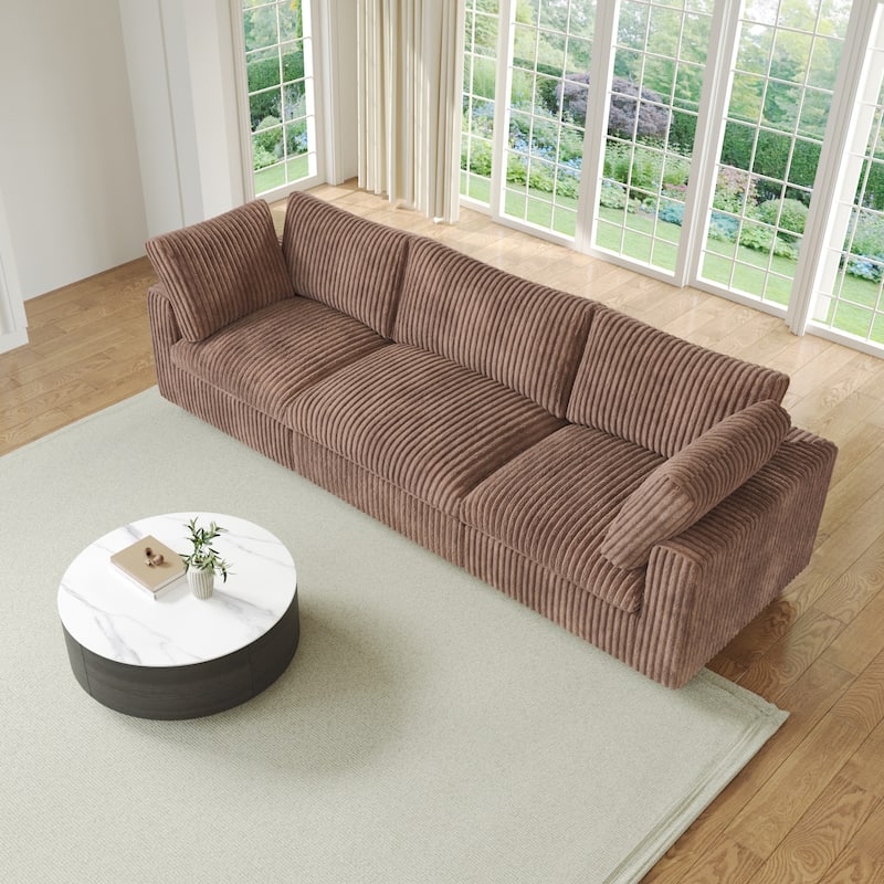 Soft Plush Modular Sectional Sofa Modern Upholstered Living Room Couch - Tan-3 Seater
