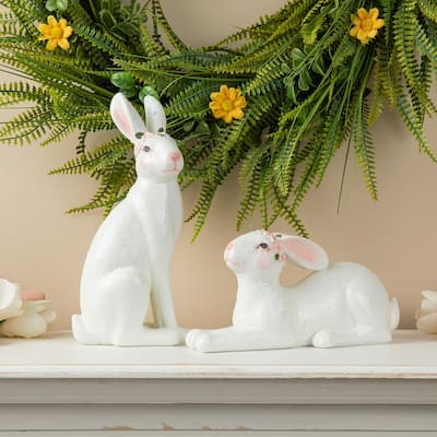 Glitzhome Easter 9.75"H Resin Bunny Figurine Table Decor Gifts (Set of 2)