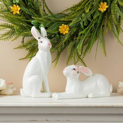 Glitzhome Easter 9.75"H Resin Bunny Figurine Table Decor Gifts (Set of 2)