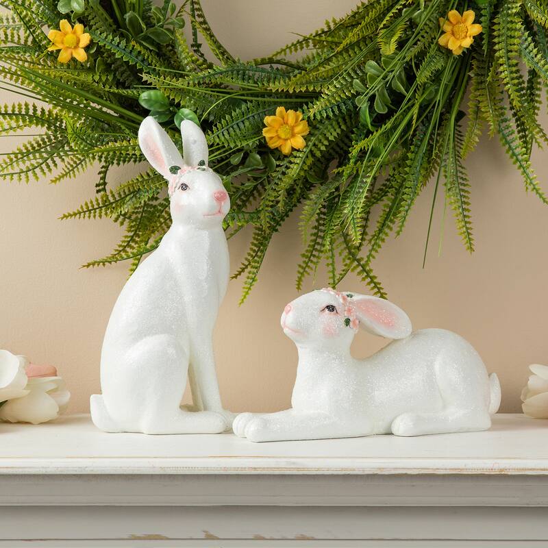 Glitzhome Easter 9.75"H Resin Bunny Figurine Table Decor Gifts (Set of 2)