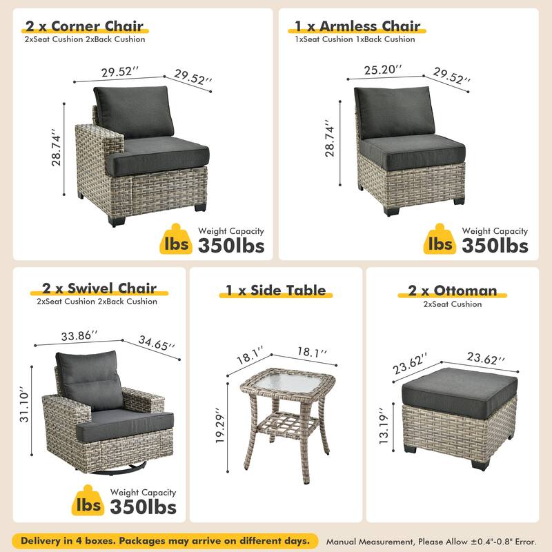 XIZZI 8-piece Wicker Patio Furniture Set with Swivel Chairs