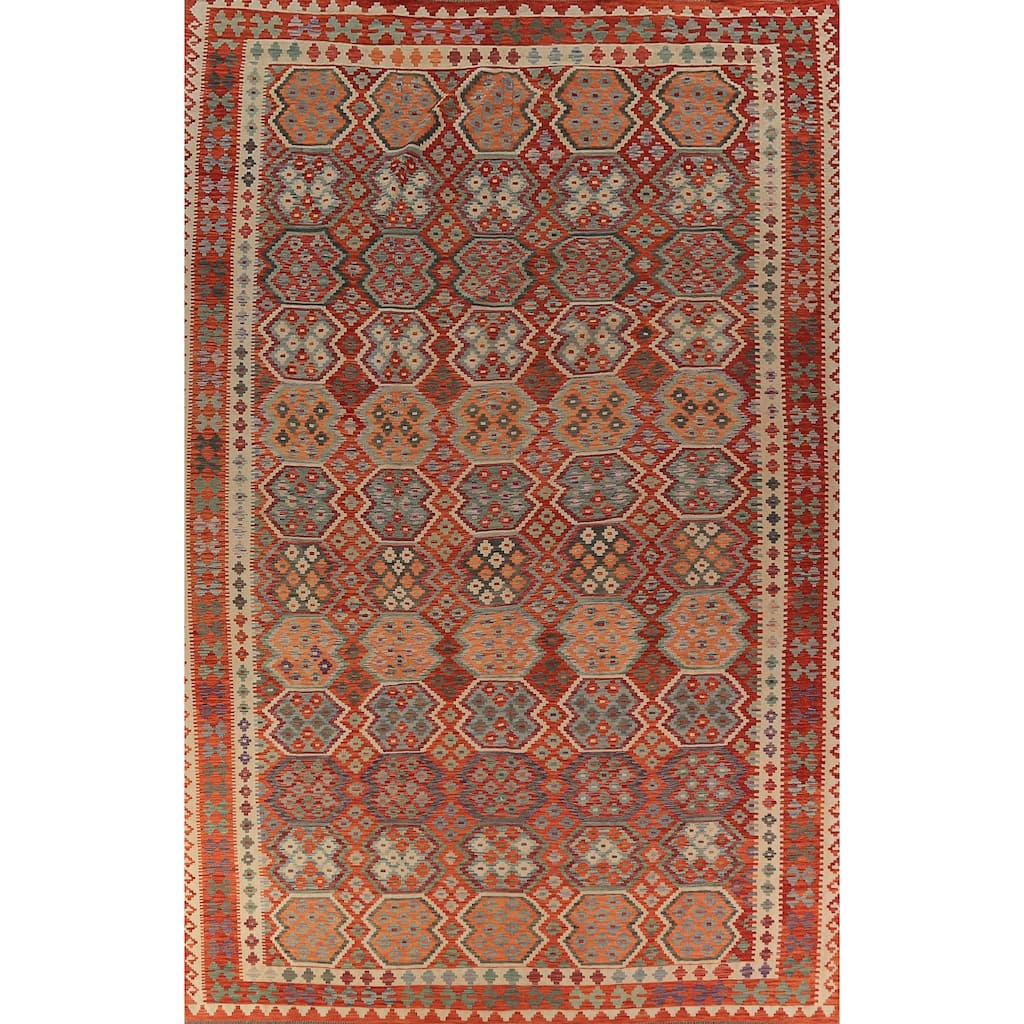 Palace Size Orange Kilim Oriental Rug Hand-Woven Wool Carpet - 10'4"x 16'1"