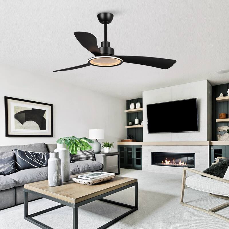52-inch Black ABS 3-Blade Modern Propeller LED Ceiling Fan with Remote - 52 inches