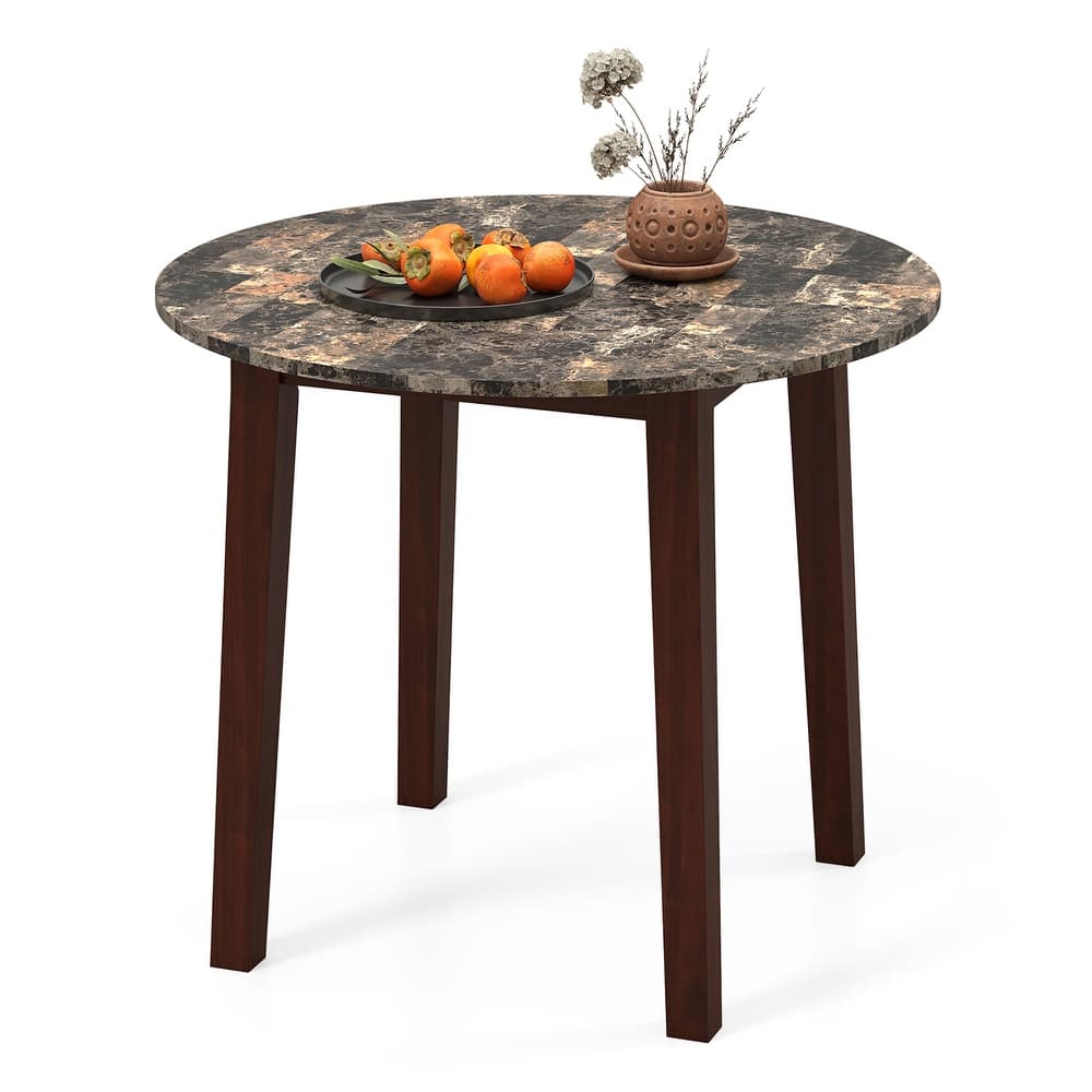 Gymax 35'' Kitchen Table Round Dining Table w/ Marble-textured Veneer