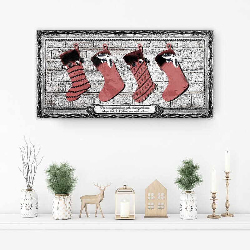 Brown and Red Stockings Christmas Canvas Wall Art Decor 8" x 16"