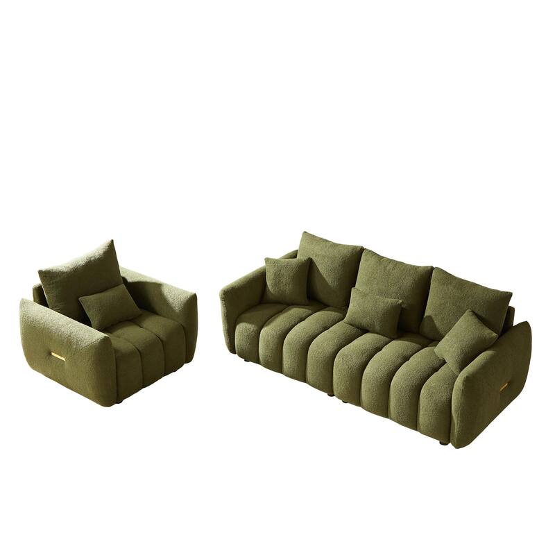 Deep Seat Single Sofa Armchair & Teddy 3 Seater Couch Combo Set