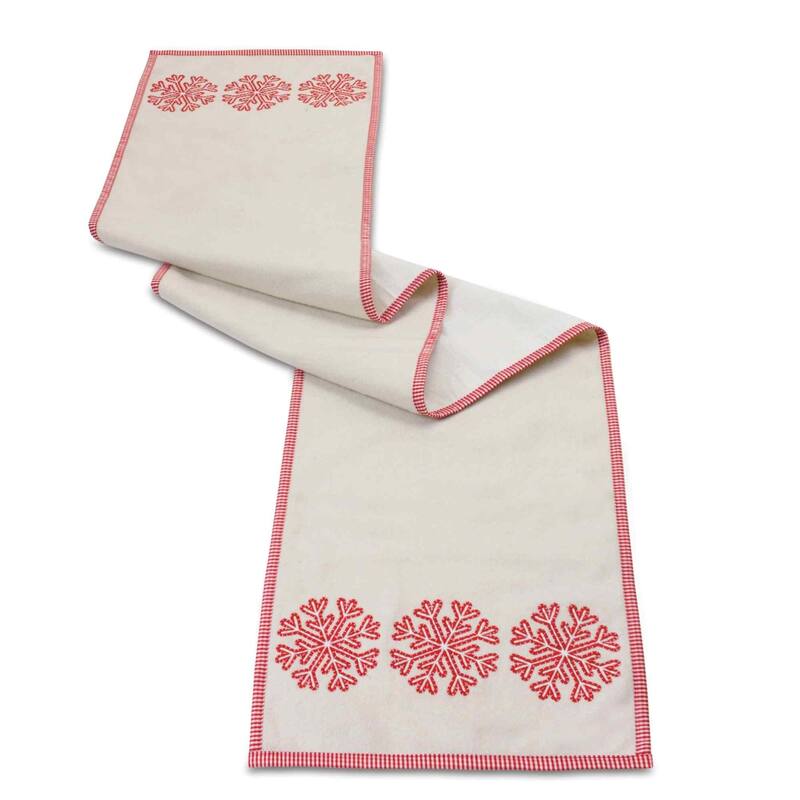72" Beige and Red Snowflake Embroidered Christmas Table Runner