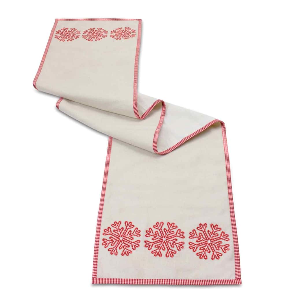 72" Beige and Red Snowflake Embroidered Christmas Table Runner