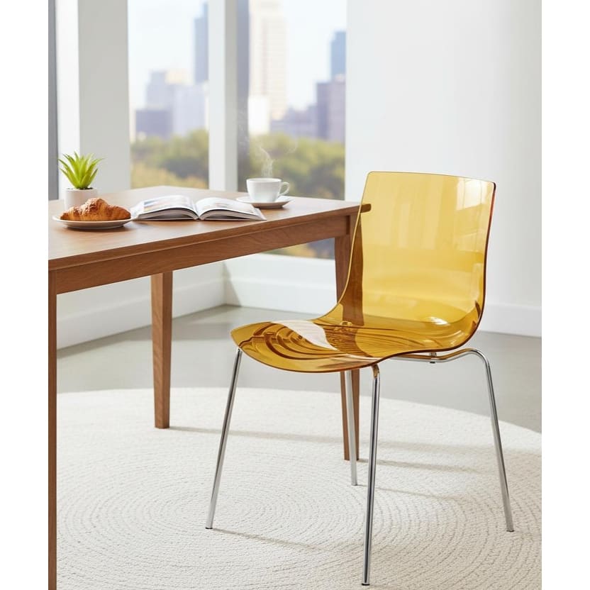 Astor Modern Acrylic Armless Dining Chair with Chrome Legs Accent Side Chair Water Ripple Design Seats
