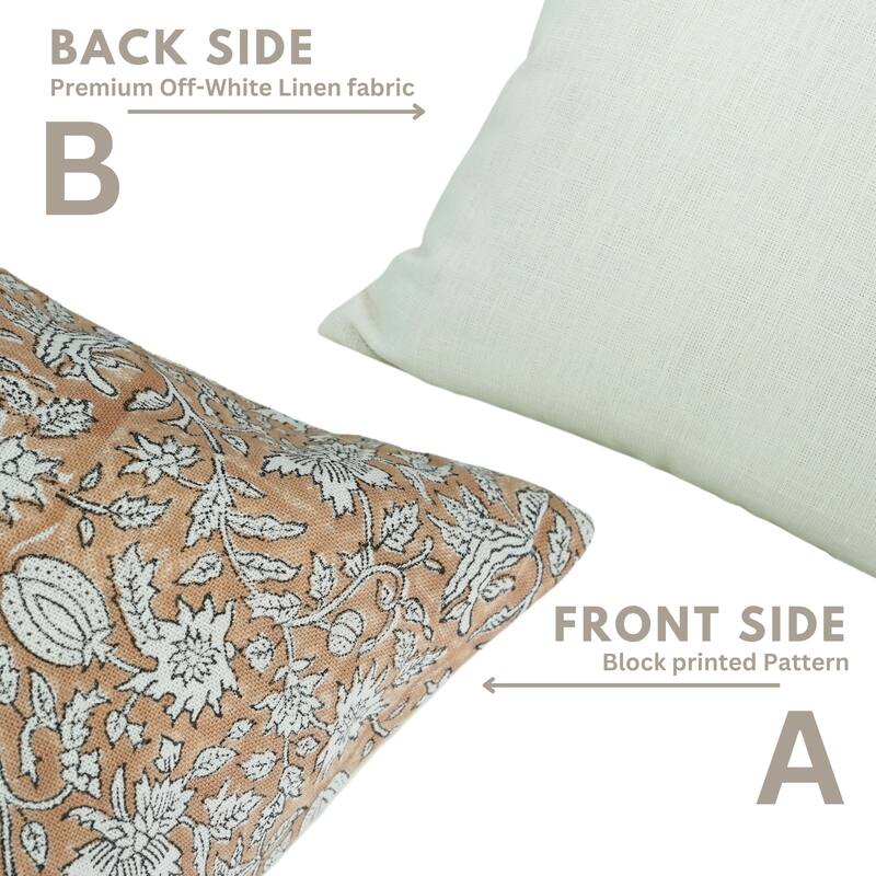 Fabdivine Floral Pillow Cover Heavy Linen Block Print for Living Room Chair Patio Office or Bedroom Decor, Manikarnika