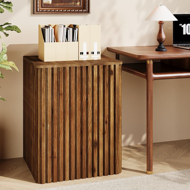 Solid Wood End Table with Storage, Fluted Bedside Table Nightstand(Set of 2) - 18.9" D x 18.9" W x 24.21" H