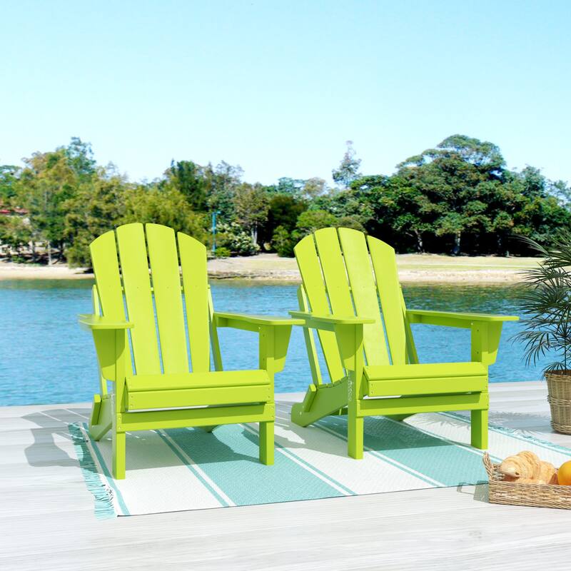 POLYTRENDS Laguna All Weather Poly Outdoor Adirondack Chair - Foldable (Set of 2) - Lime