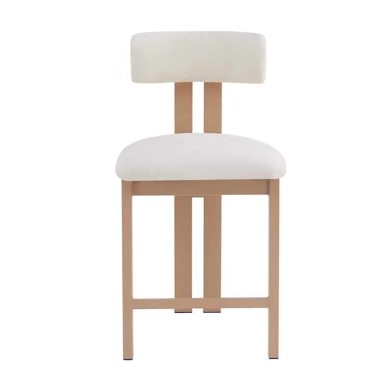 26.5" Stylish Round Stools with Low Back - Upholstered Seat & Natural wood color Metal Frame for Kitchen & Dining