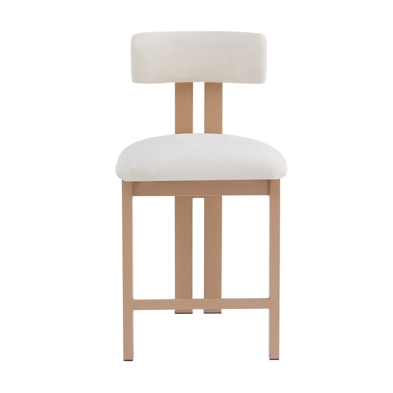 Roomfitters Stylish Round Counter Stools with Upholstered Seat and Metal Frame, Natural Set of 2