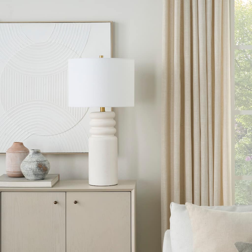 Nourison 28" White Textured Ceramic Ripple Table Lamp