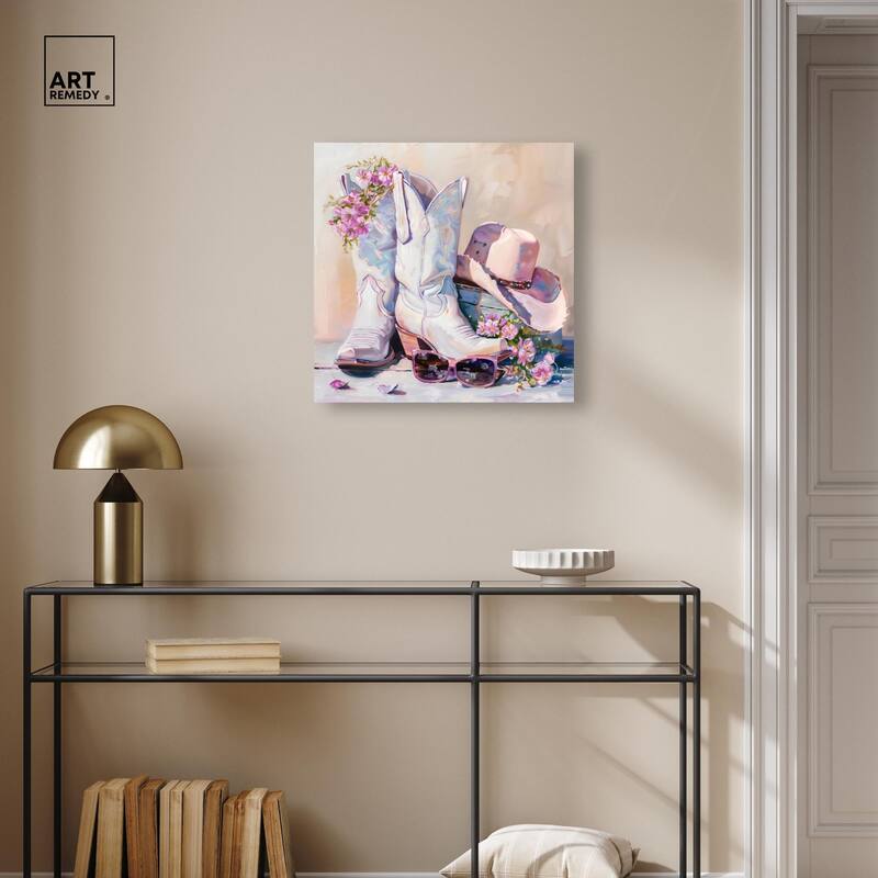 Spring Pink Cowboy Necessities Canvas by Art Remedy, Gallery Wrapped