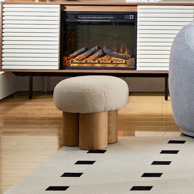 Mushroom stool, grieg plush cushion, wooden barrel PVC pipe, walnut finish