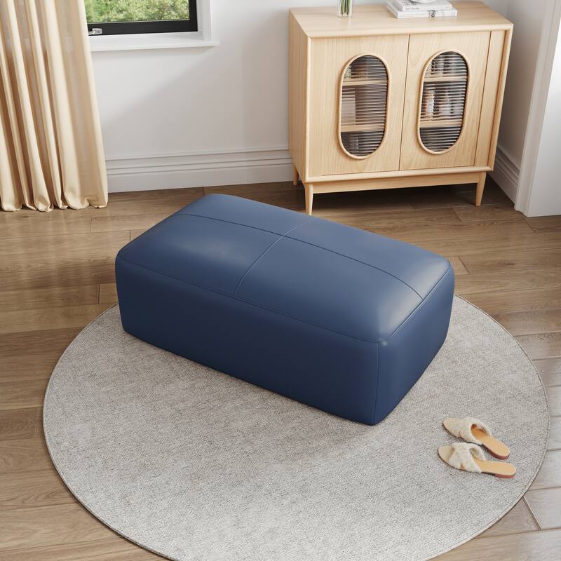 UIXE Genuine Leather Ottoman, Upholstered Ottoman for Living Room