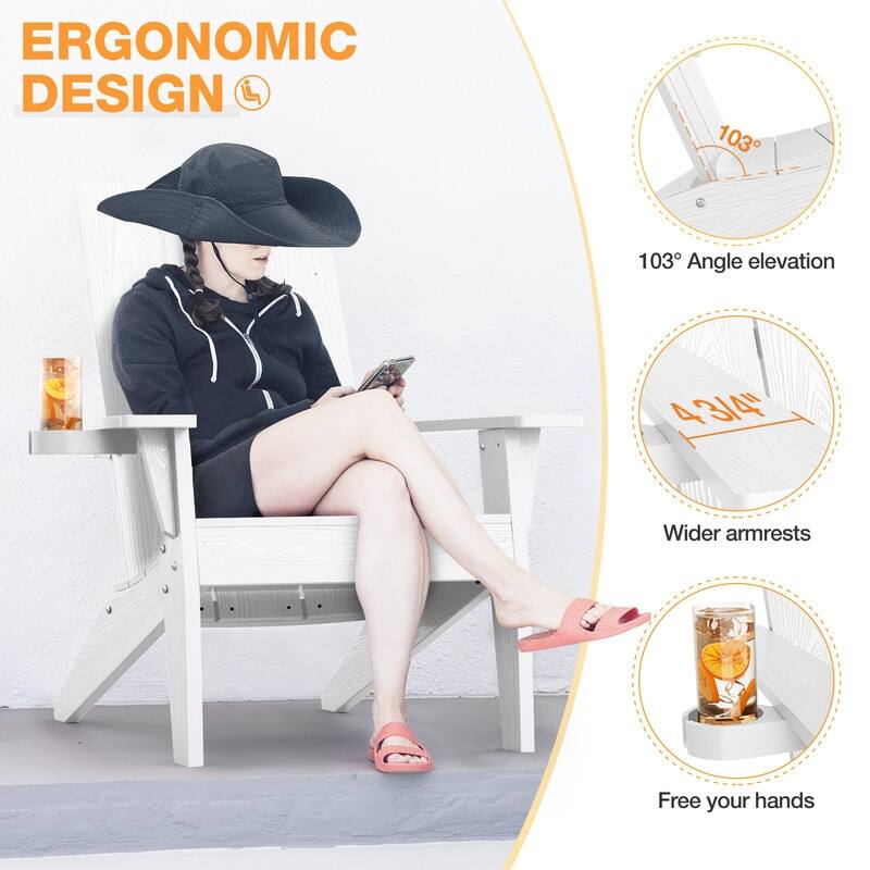 WINSOON All Weather HIPS Outdoor Adirondack Chairs with Cup Holder Set of 2