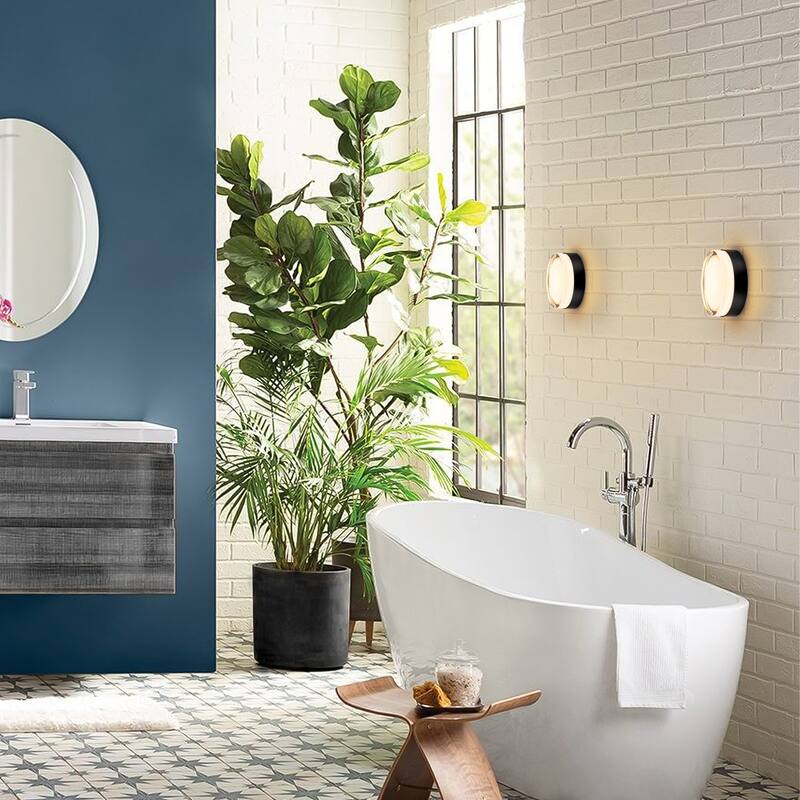 5.9"W Modern Black Circular Clear Frosted Glass Integrated LED Wall Sconce/Flush Mount Ceiling Light