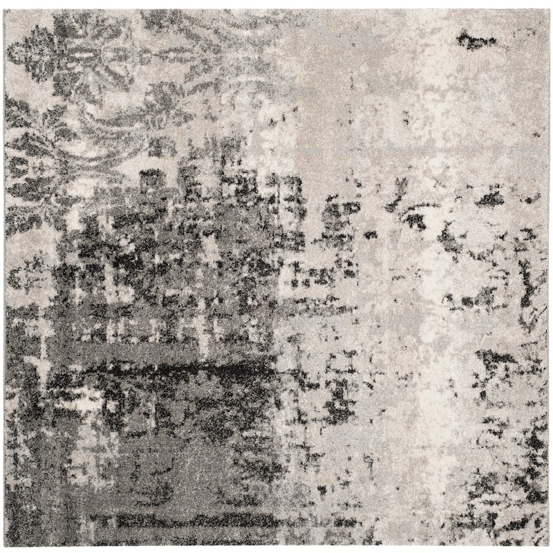 SAFAVIEH Retro Delle Distressed Modern Abstract Rug - 8' Square - Light Grey/Grey