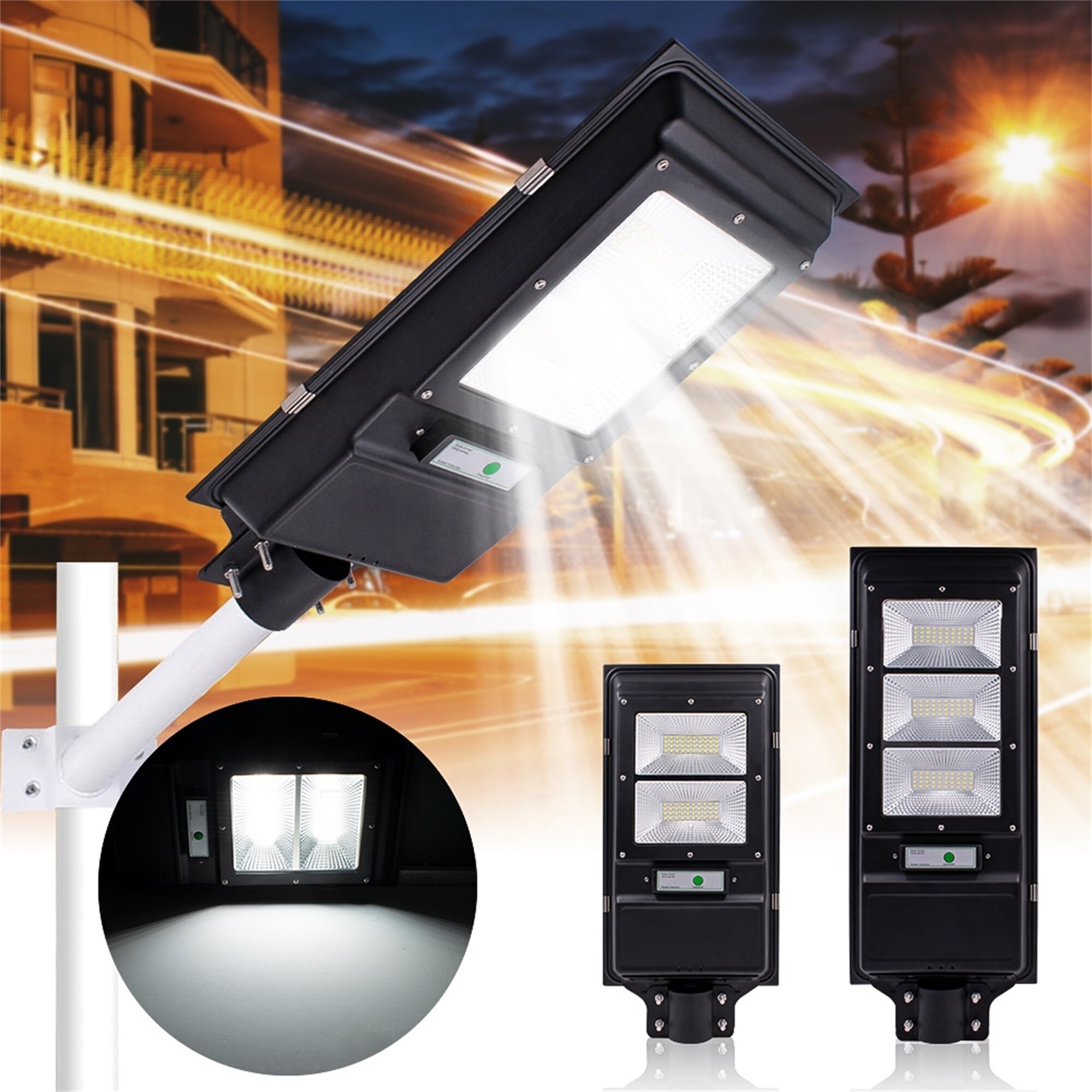 90W LED Solar Powered Street Light Motion Sensor Outdoor Wall Lamp Black+Pole 