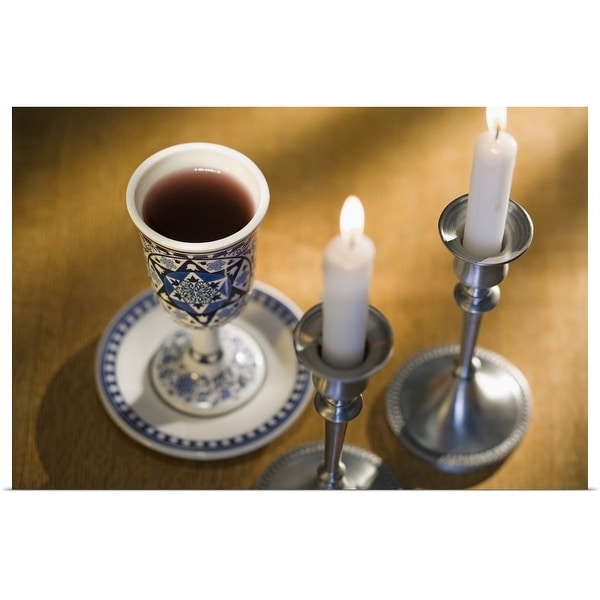 "Cup of wine next to candles" Poster Print