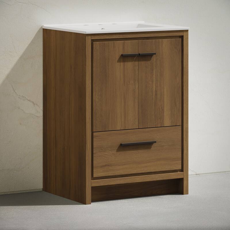 Virage 24" Freestanding Bathroom Vanity In Brown Oak With 3-Hole Widespread Sink Top - 24