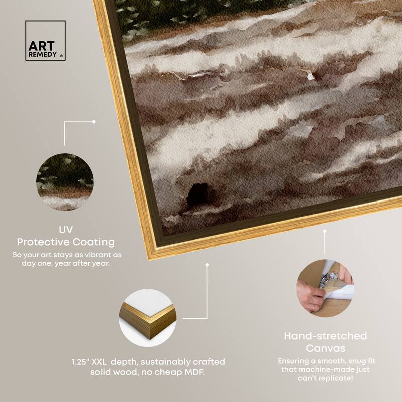 Art Remedy February Rocks Landscape Framed Landscape 1 Piece Canvas Wall Art Watercolor Style