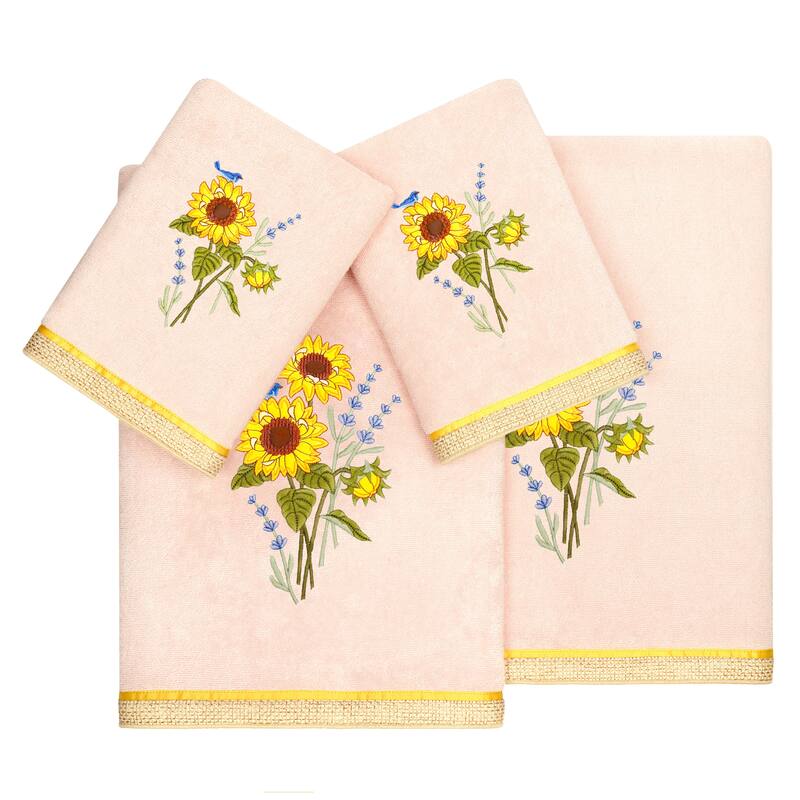 Authentic Hotel and Spa 100% Turkish Cotton Girasol 4PC Embellished Towel Set - Blush