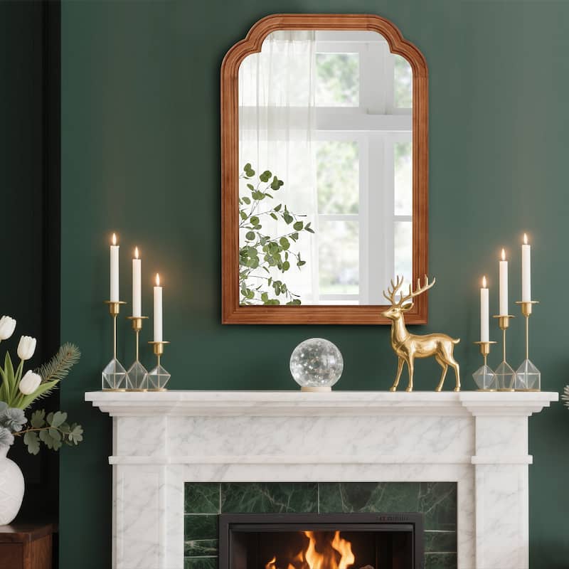 Rounded Corner Solid Wood Frame Decorative Mirror Modern Farmhouse Wall Mirror For Bedroom Bathroom Living Room Entryway - Brown - 24 in. W x 36 in. H